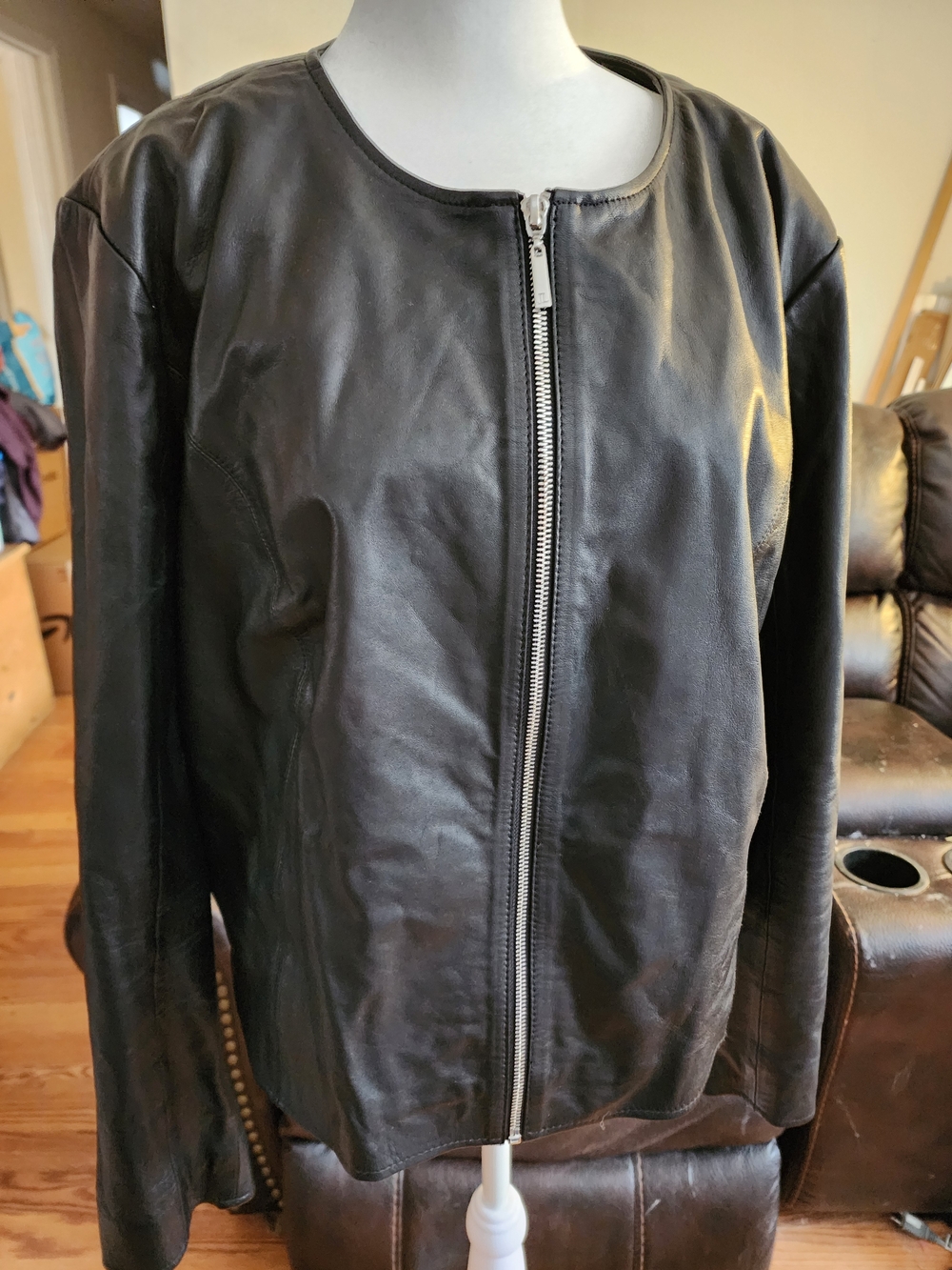 Women's Black Leather Zip-Front Jacket 18W